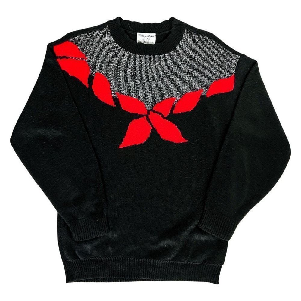 Vintage Made in USA Festive Crewneck Sweater Black / Silver Metallic / Red Bow D